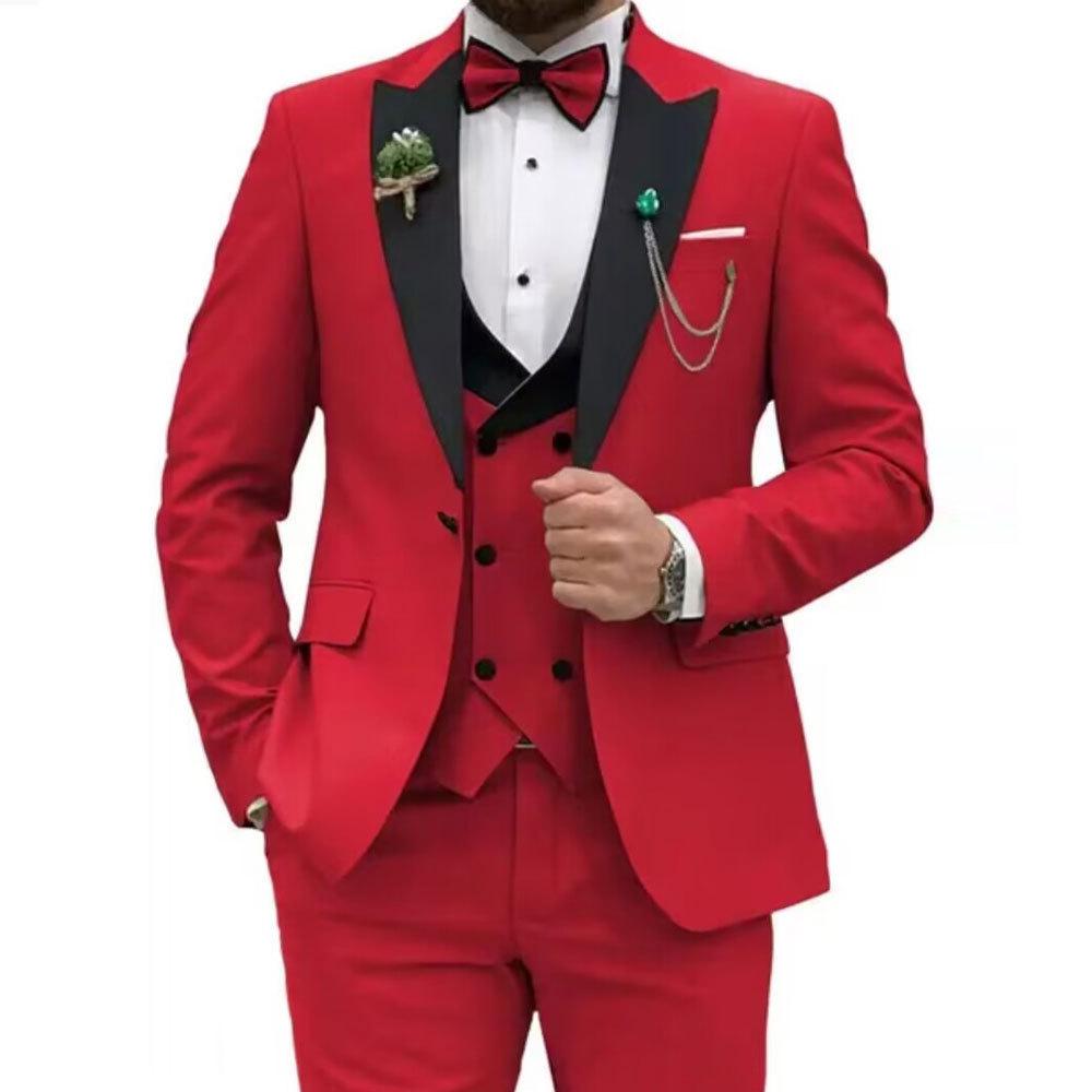 

Men s Three-Piece Suit: New Groom, Best Man, Wedding, Banquet, Plus Size Options Available M червоний