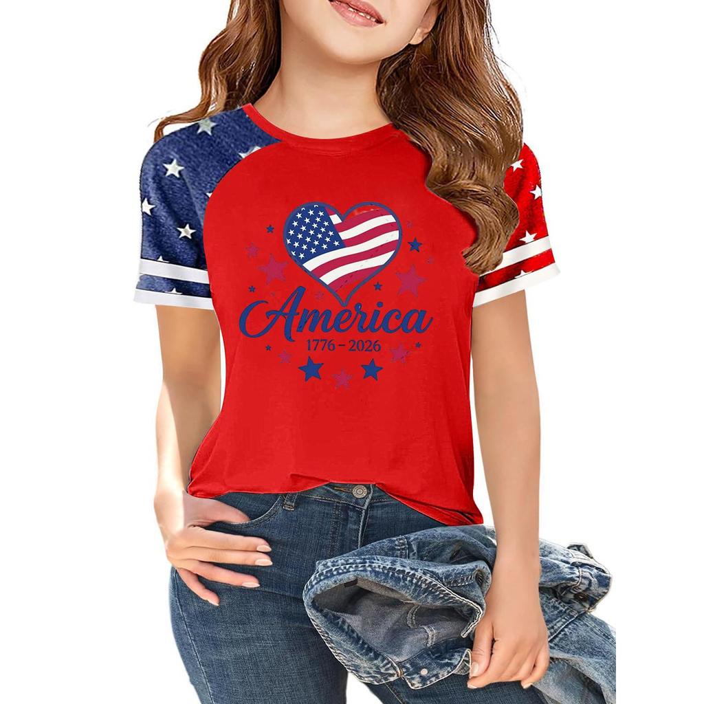 Kids Independence Day Graphic T Shirt Short Sleeve Casual Tee USA Patriotic Print Crew Neck Top for Boys Girls
