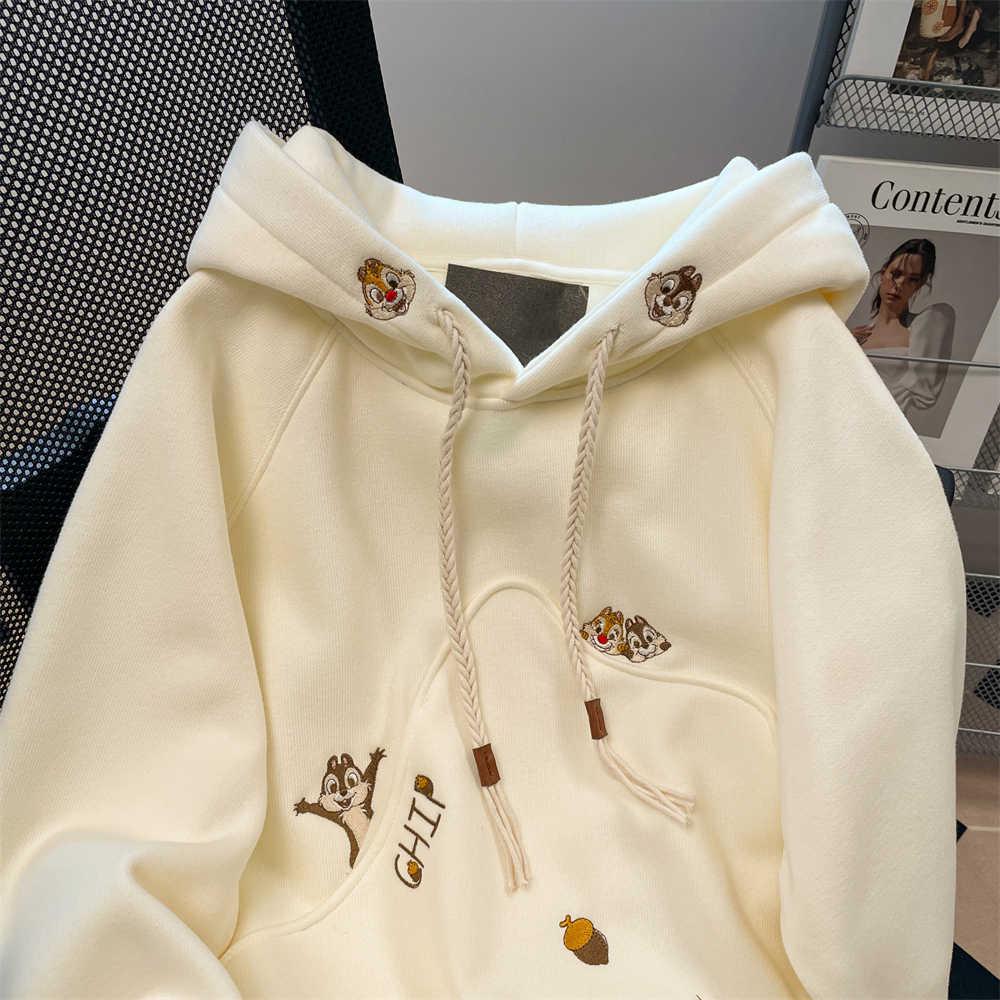 Japanisches Chic Besticktes Kapuzensweatshirt - Damen Herbst/Winter Plus Samt Lässige Oberbekleidung