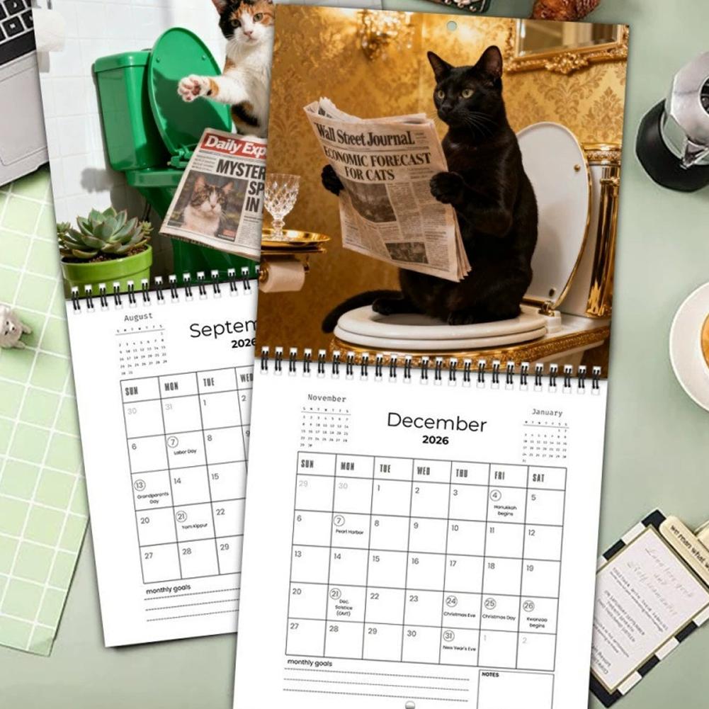 2026 Cat Fun Wall Calendar Green Paper Edition Bright and Non Fading Home Decoration Christmas Gift