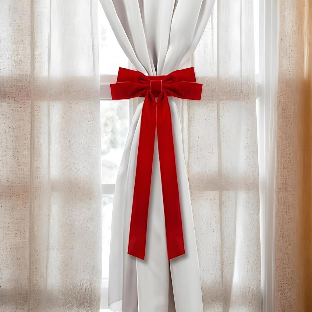 1pc Christmas Velvet Bow Curtain Buckle Bowknot Velvet Ribbon Ornaments Drapes Christmas Holdbacks Decorations For Window