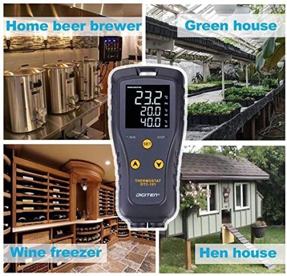 DIGITEN Digital Temperature Simple Stage Thermostat with Heating and Cooling Modes for Chest Home Brewing 110V 10A 1100W Controller, Outlet, Freezers,
