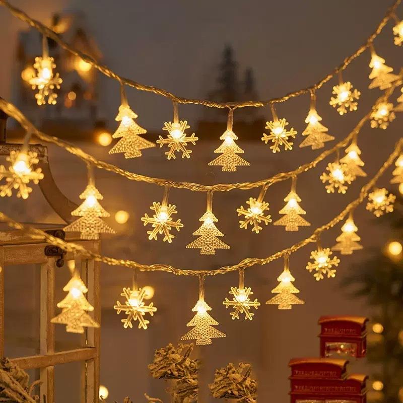 Christmas String Lights LED Acrylic Clear Star Snowflake Xmas Tree Long Lamp Strings Light Hanging Ornaments Home Party Decor