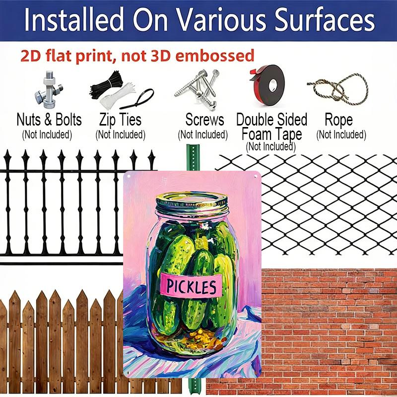 2D Flat Pickle Jar Aluminum Sign | 8x12 Inch Decorative Plaque, Horizontal Aesthetic Poster for Living Room, Bedroom, Pantry - Easy To Hang