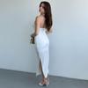 2025 Women's Autumn Solid Sleeveless Backless Slit Bodycon Dress