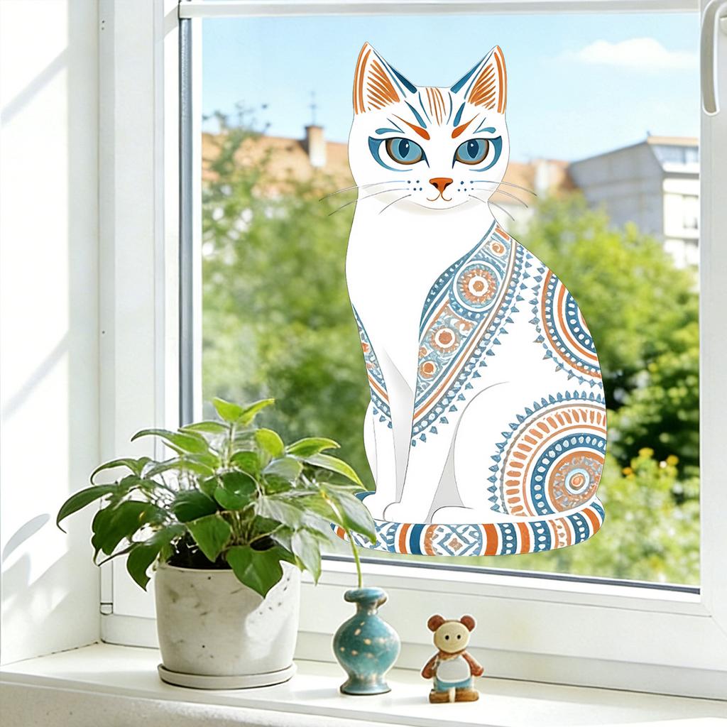 Bohemian Pattern Cat Static Cling Window Sticker for Bedroom Living Room Balcony Glass Home Decor