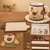 Quilted Mug Sleeve Pattern Farmhouse Friends Cozy Sewing Kit, DIY Animal Cup Craft, Handmade Fabric Craft Supplies Project with Festive Patterns,