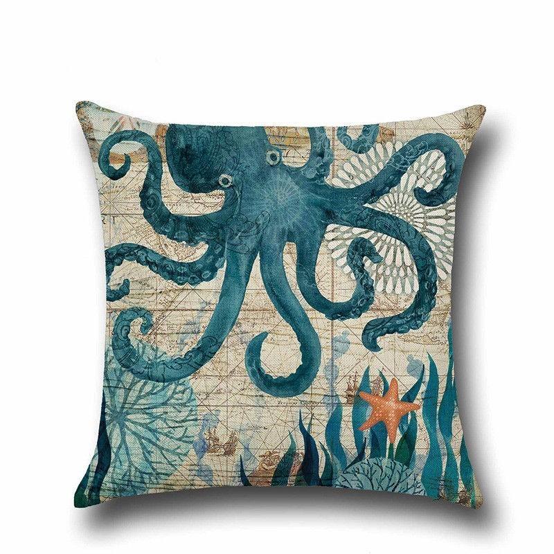 Luxurious Linen Marine Animal Pillow Cushion Cover With Exquisite Sea Creature Design