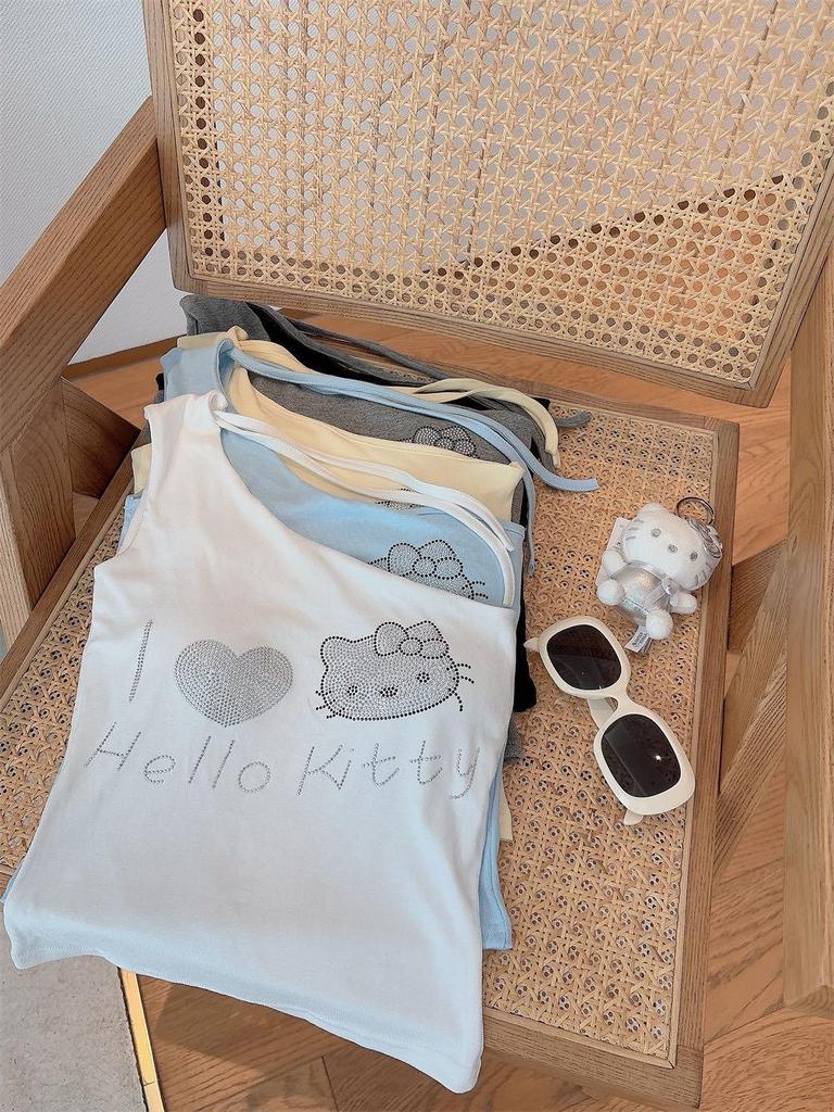 Summer Sweet & Spicy Cartoon One-Shoulder Vest with Chest Pads