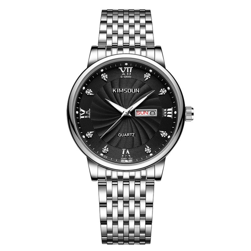 Men Quartz Wristwatch Round Dial Band Rhinestone Day Date Display Luxury Business Male Wrist Watch Fashion Watch Gift For Men