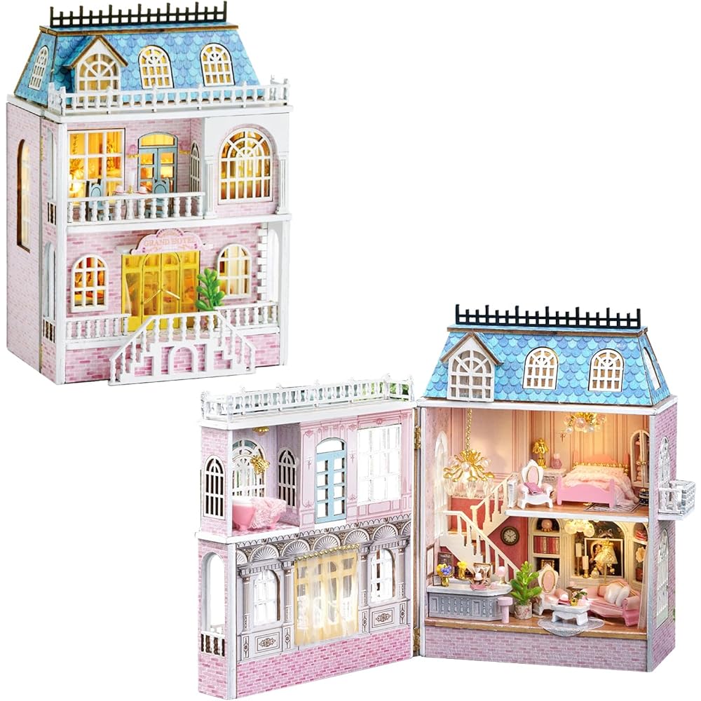 Cuteroom Miniature House DIY Wooden Kit with Furniture and LED Lights Romantic Castle Model