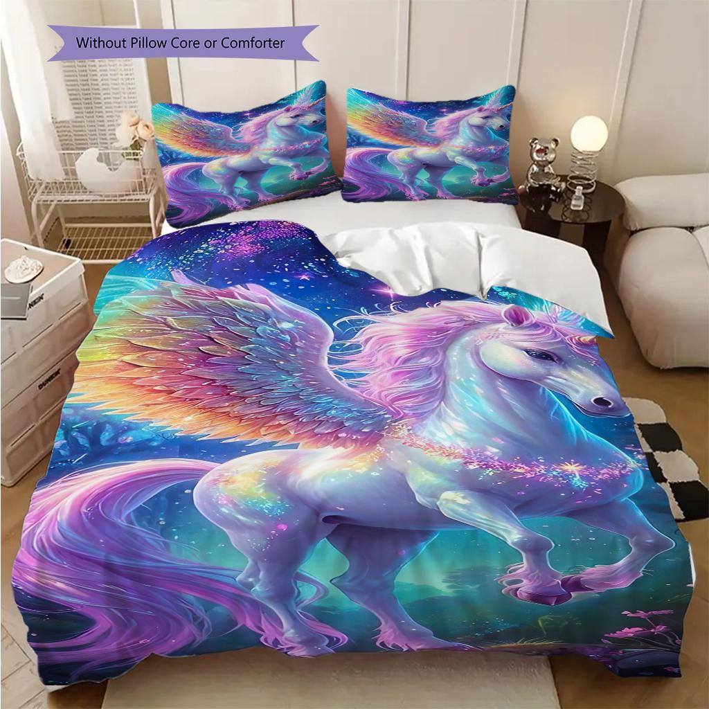 Biancheria da letto con unicorno da sogno, copripiumino, federa, decorazione per la casa, regalo di compleanno (1 * copripiumino+2 * federe, senza imbottitura)