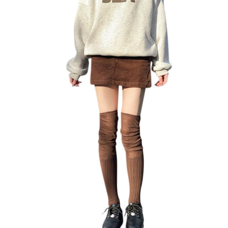 Japanese Women Elastic Over Knee Socks Student Slouch Top Rib Knit Long Stocking