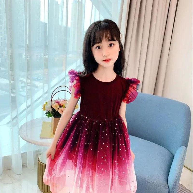 Children's Clothing Girls Dress Spring and Summer Big Children's Princess Dress Net Red Fairy Gradient Dress Tutu Skirt Mesh Skirt