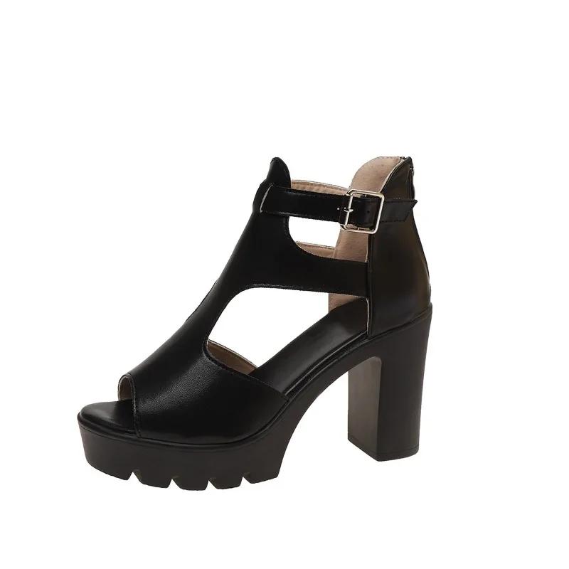 Fashion Women's Shoes 2025 New Peep Toe Women's Sandals Fashion Cover Heel Zip Office and Career Summer Plus Size Heeled Sandals Zapatos