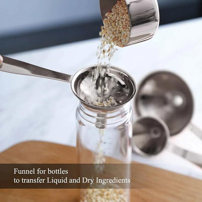 3Pcs/set Long Handle Funnel Stainless Steel Oil Liquid Funnel Set For Kitchen Fluid Spice Dry Ingredients Filter Metal Funnels