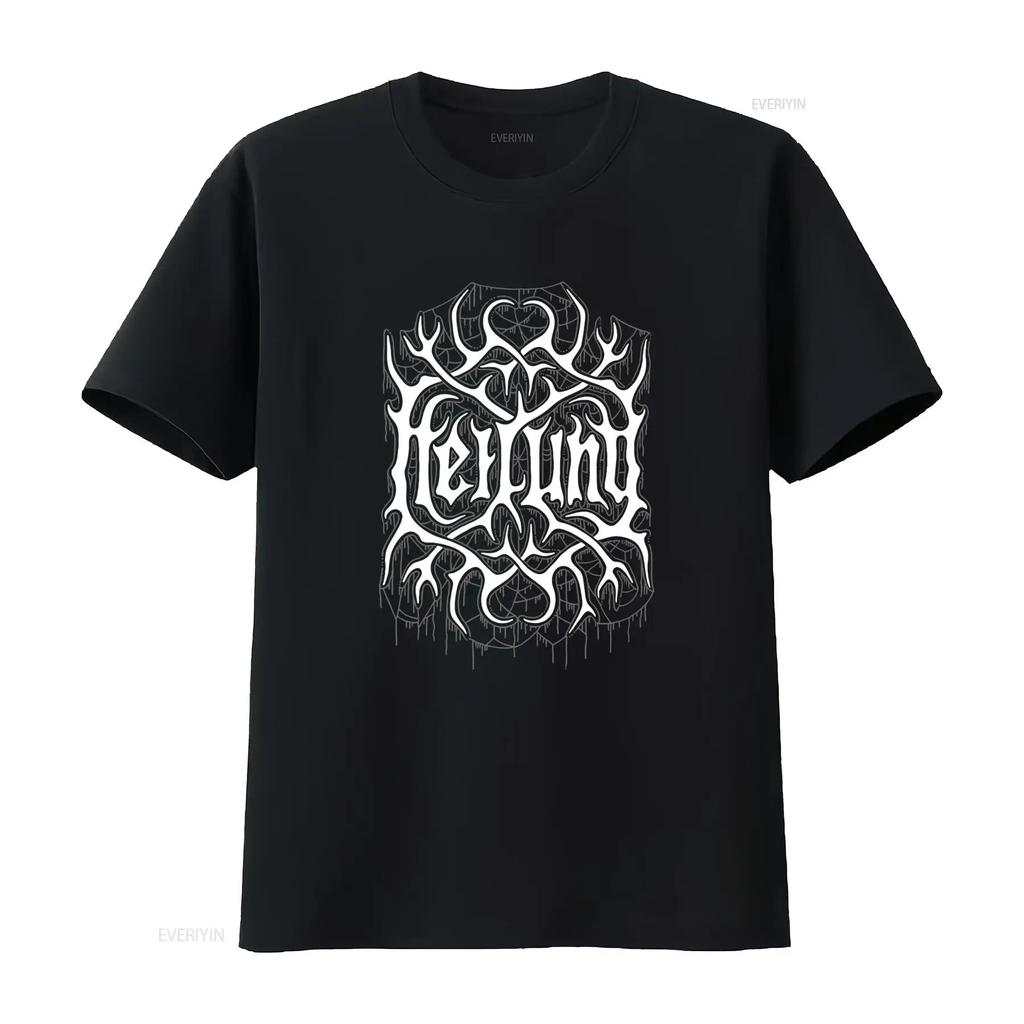 Gothic Black Metal Dark Calligraphy Print Streetwear Casual T Shirt vintage Washed For Everyday