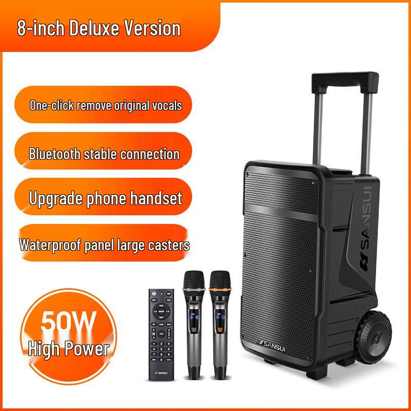 SANSUI A12 Portable KTV Trolley Speaker with Dual Wireless Microphones CN plug (adapter included)