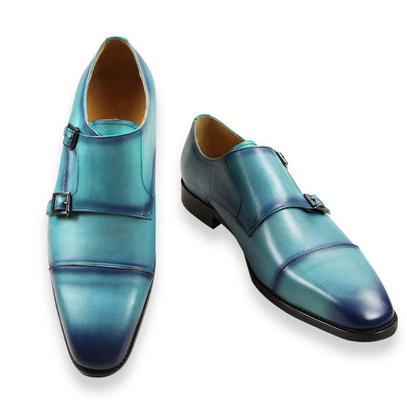 Fashion Deluex Monk Strap Penny Shoes High Quality Handmade Slip-On Loafers Office Business Fashion Skyblue Men's Shoes Genuine Leather