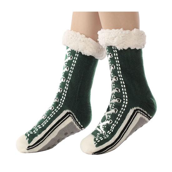 1 Pair Sleeping Socks Non-Slip Silicone Grip Soles Mid-tube Floor Socks Thickened Fleece Lining Indoor Socks