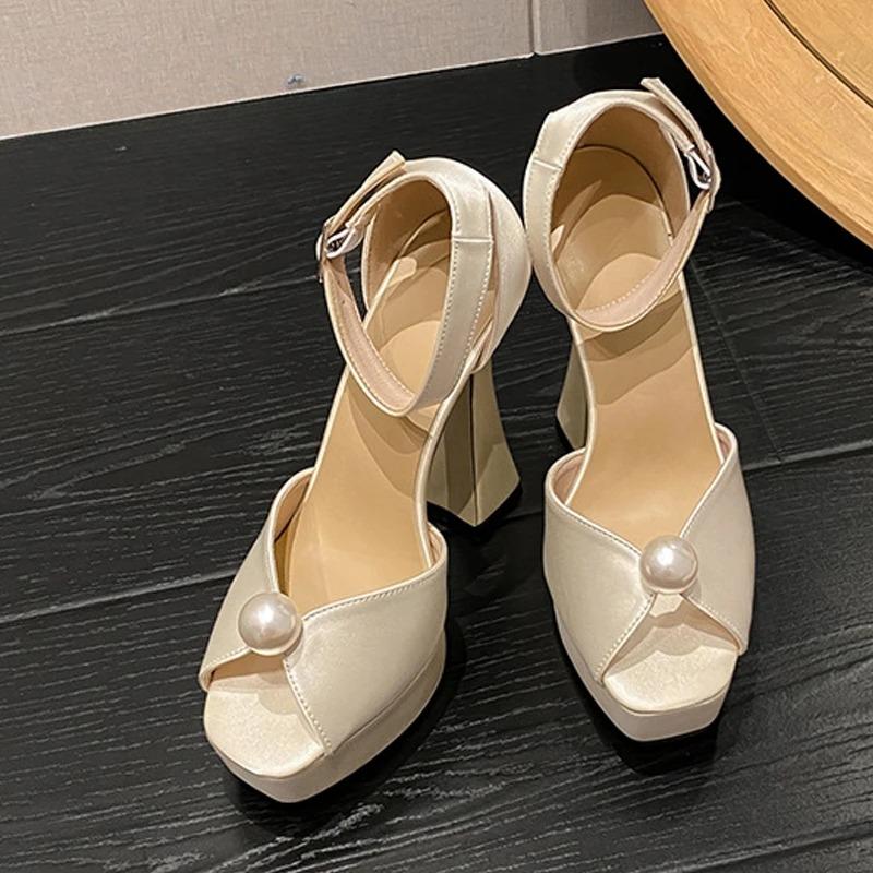 Fashion Women Shoes Sexy 13.5CM Super High Heels Platform Sandals for Women Summer Fashion Pearl Peep Toe Wedding Banquet Shoe Zapatos