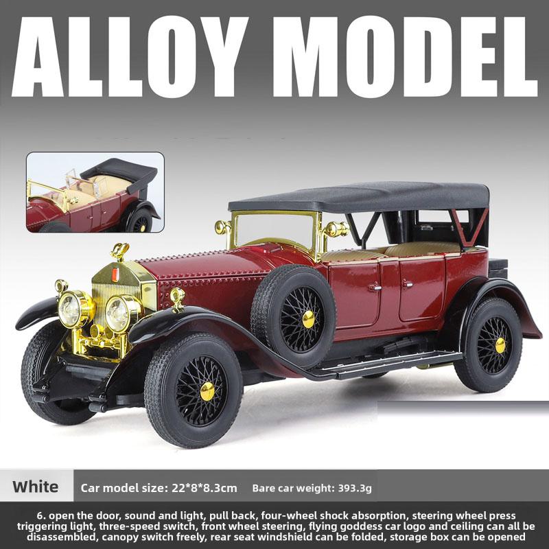 Simulation 1/24 Rolls-Royce Phantom Vintage Car Alloy Car Model Collection Ornaments Sound Light Pull Back Boy Gift Sound Light Miniature