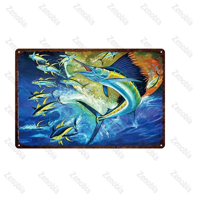 Vintage Gone Fish Blechschild Plakette Rustikale Metall Wandkunst mit Hunden und Fischen für Bauernhaus Angelteich Bar Pub Heimdeko