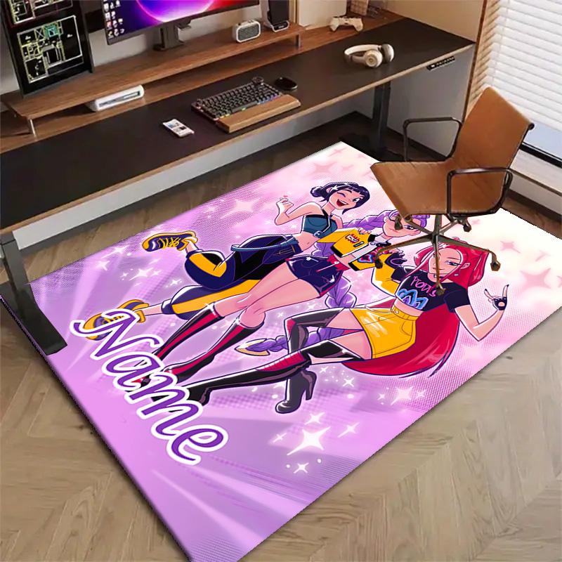 Custom KPop Demon Hunters Mat Personalized Name, Polyester Washable Indoor Entryway Rug, Gift for Christmas, Easter, Thanksgiving Day