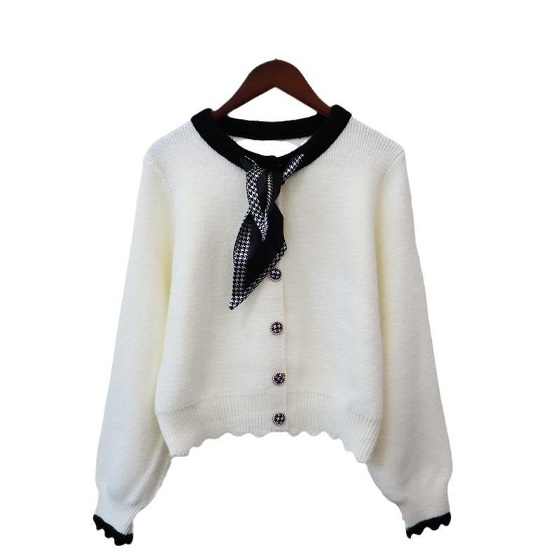 Autumn and Winter New Temperament Sweater Jacket Design Sense Silk Scarf Celebrity Loose Knitted Cardigan Women