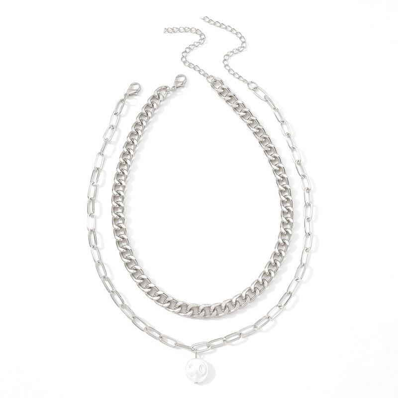 

Fashion Metal Punk Style Jewelry Women, Geometric Personality Irregular Pearl Pendant Necklace срібний