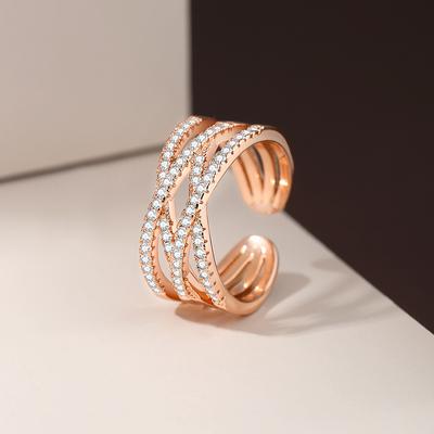 Exquisite Korean Version Double-layer Cross Ring Femininity Light Luxury Ins Zircon Opening Adjustable Ring
