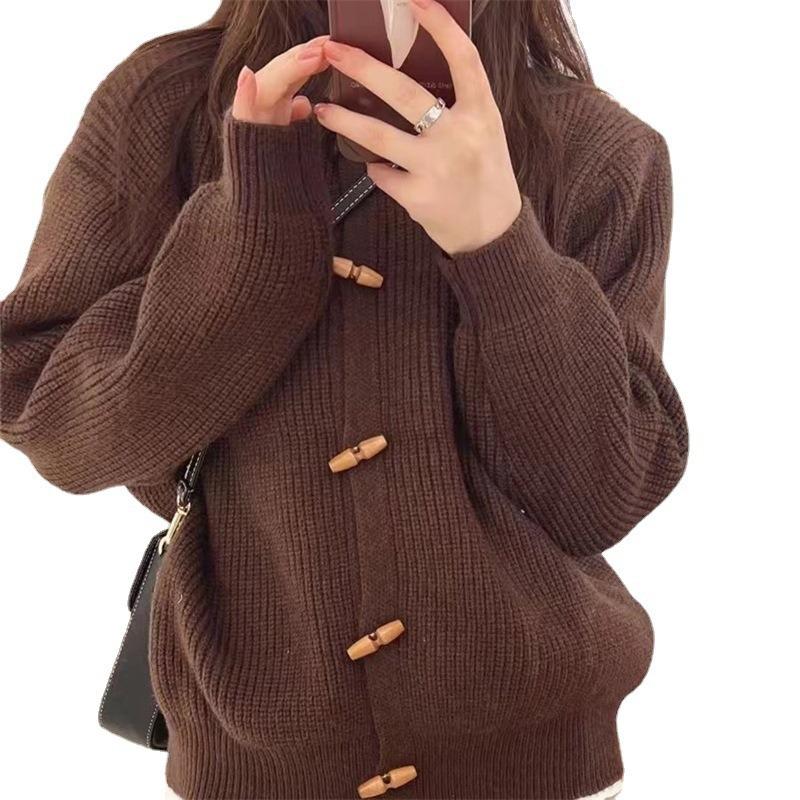 Corner button sweater cardigan new spring and autumn retro niche simple style thin loose coat women's top