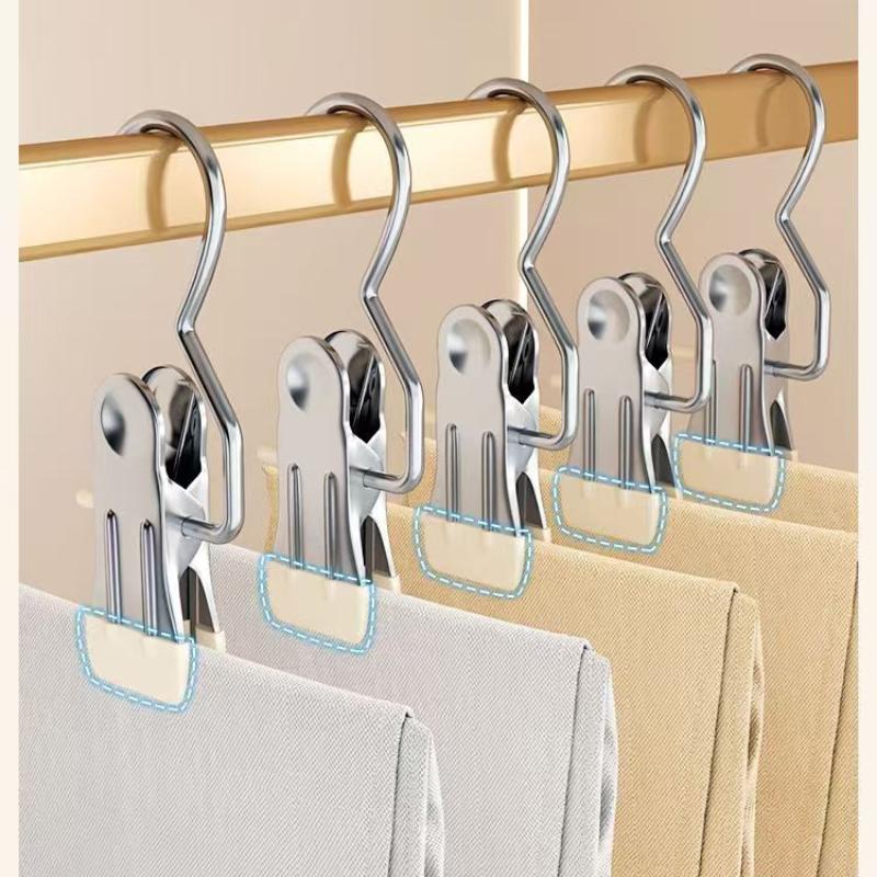 10Pcs Stainless Steel Clothes Pin With Hooks Laundry Clothes Pegs Hook Multifunctional Non Slip Hanging Clip For Socks Hats Pant