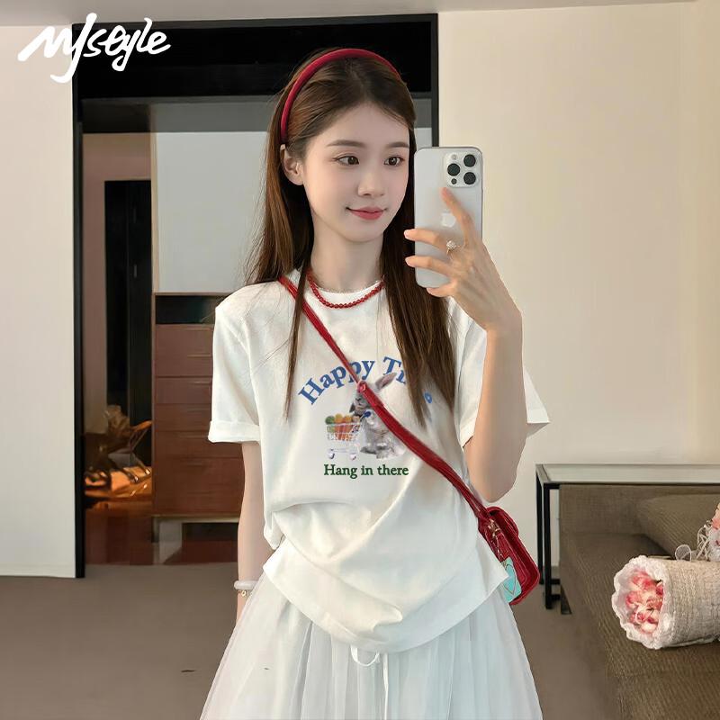 MJ STYLE Women s Pure Cotton Loose Fit Rabbit Print T-Shirt 3XL