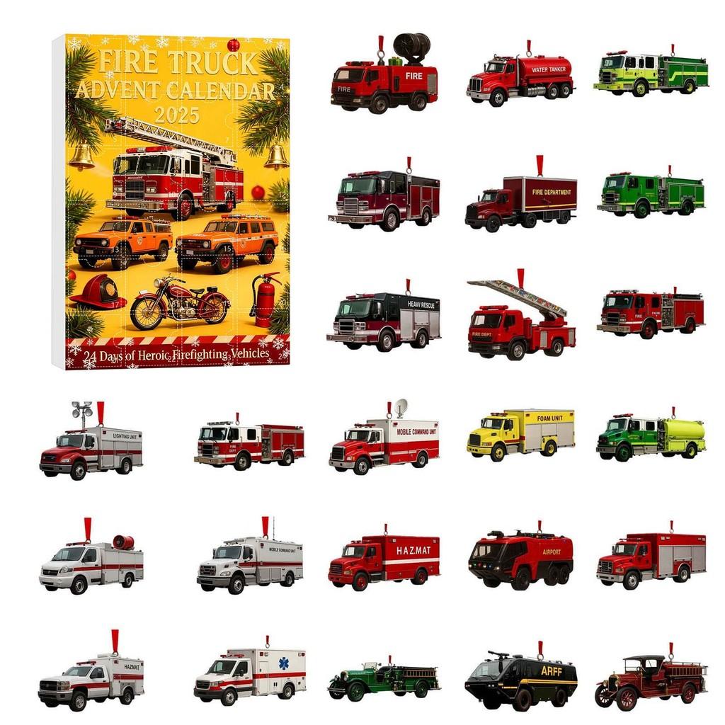 Julräddningsfordon Nedräkningskalender Akryl Julgransprydnad Med 24 Överraskningstillbehör För Julklappsutbyte