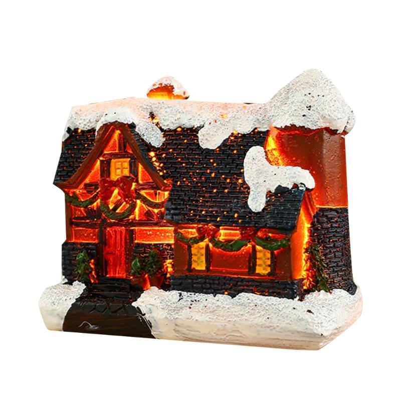 Resin Christmas Decorative Village House LED Lighted Snow House Table Figurine