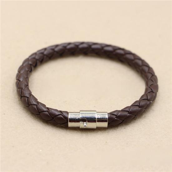 Unisex Faux Leather Braided Wristband Bracelet Magnetic Clasp Bangle Jewelry