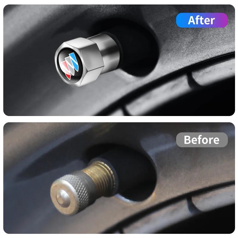 EHL2 4Pcs Car Tire Valve Caps Metal Styling Tyre Air Stems Cover For Buick Enclave Regal Lacrosse Encore Excelle Envision GL6 GL8 HRV