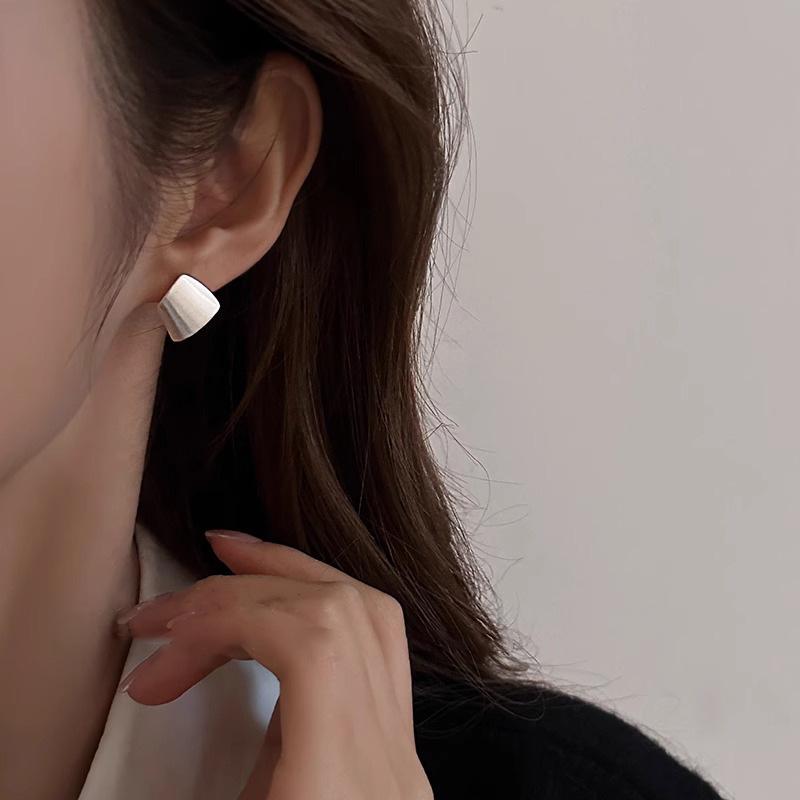 925 Silver Geometry Stud Earrings For Women Frosted Versatile Jewelry Gift Office Party Wear