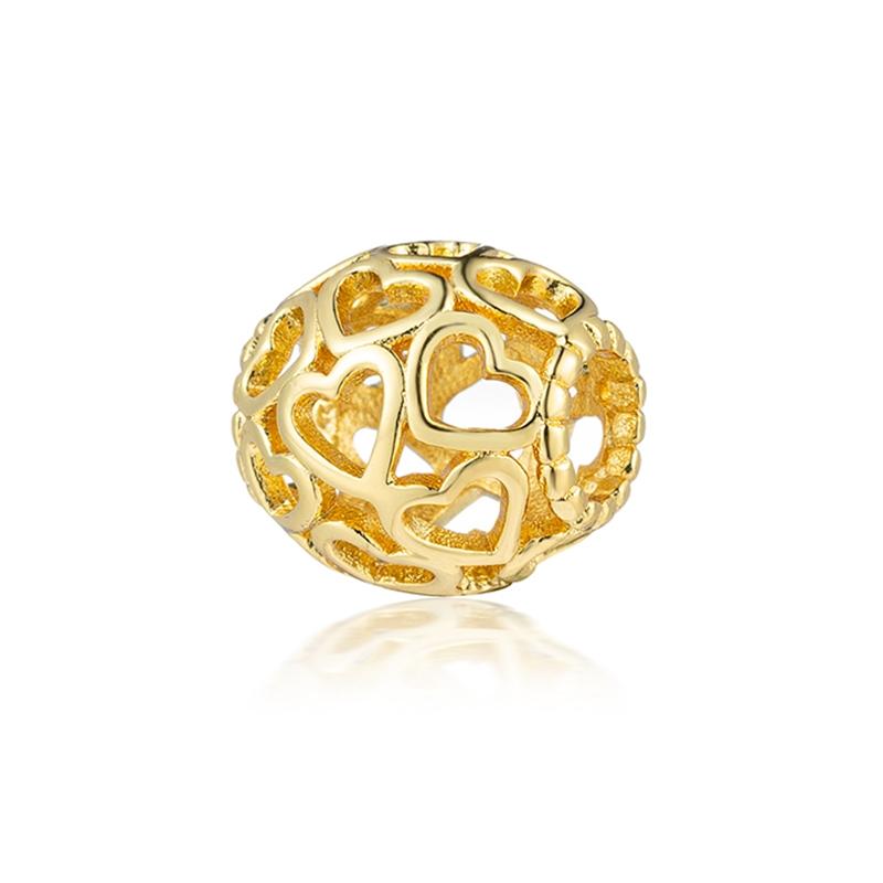 Sparking Gold Heart Clip Family Tree Dangle Charm Beads Fit Snake Silver Bracelet Necklace Beads For Diy Jewelry Women Gift