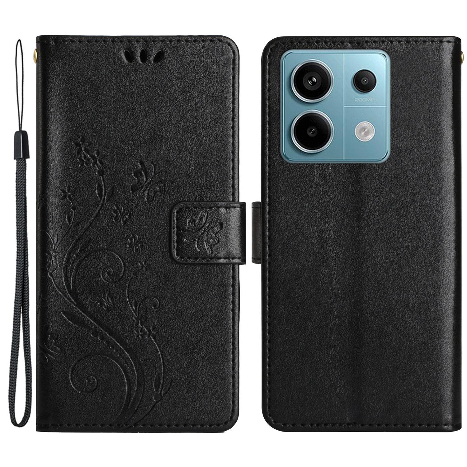 

For Xiaomi Redmi Note 13 Pro 5G/Poco X6 5G Case Leather Wallet Cover Butterfly Imprinted Black