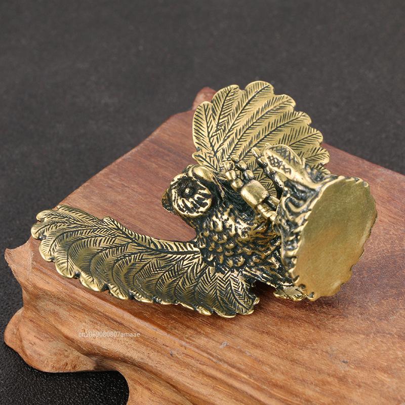 Vintage Solid Brass Owl Figurine Miniature Tea Pet Arts Crafts Desktop Small Ornament Animal Home Desk Decoration Accessories