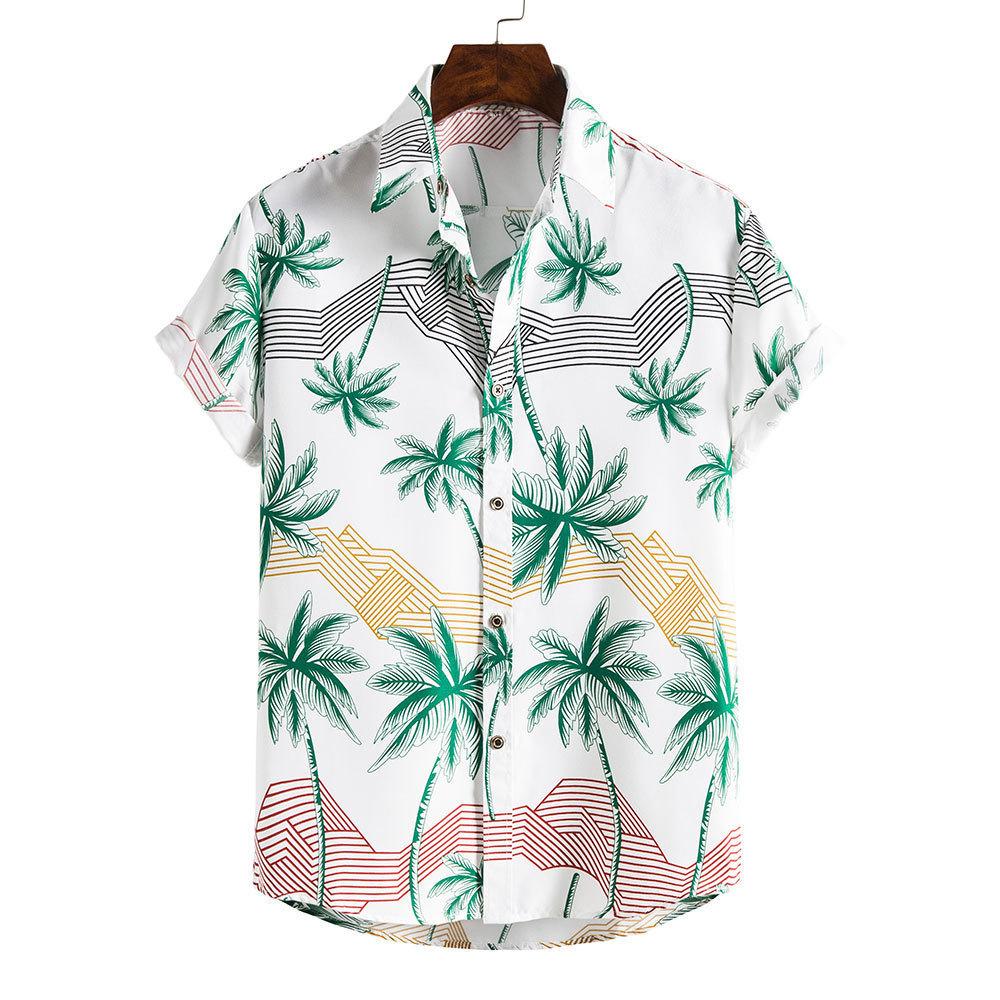 Spring and Summer Men's Beach Shirt Hawaiian Short Sleeve Flower Shirt Men's