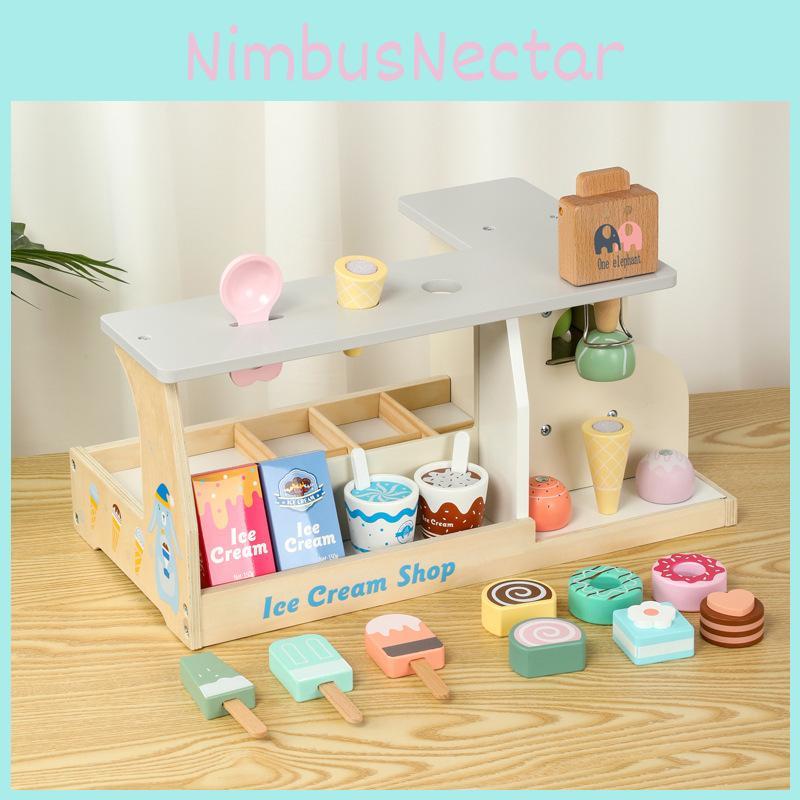 Wooden Ice Cream Shop Playset With Realistic Accessories For Kids Imaginative Role Play