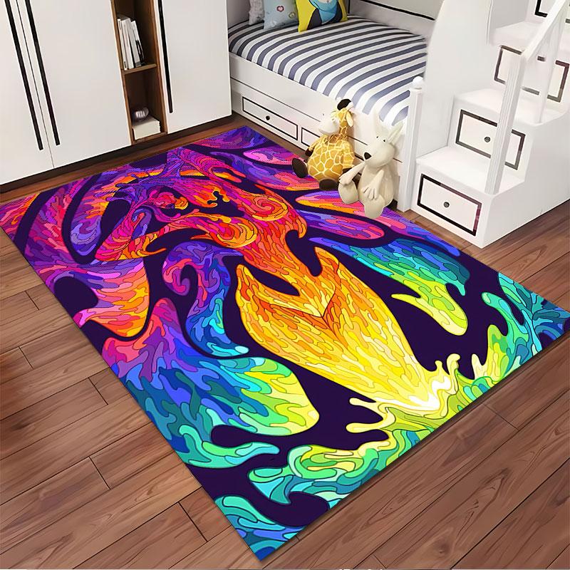 Abstract Rainbow Fire Design suitable as a non-slip mat for the living room or bedroom sofa