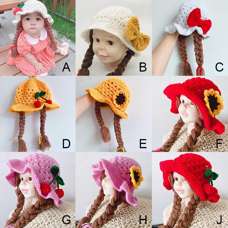 Winter Warm Girls Baby Cute Handmade Twist Ear Protection Wool Hat Children Children Clothing Headwear Cap 2-4Y
