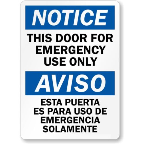 

Bilingual Door For Emergency Aluminum Weatherproof SignAluminum 20x30cm（7.8x11.8inch）