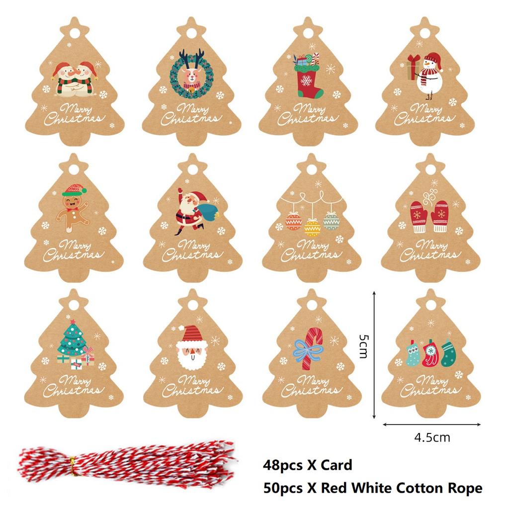 48PCS Merry Christmas Paper Tags 2025 Xmas Tree Hanging Label Navidad 2025 New Year Home Xmas Party Gifts Cards Set Decorations