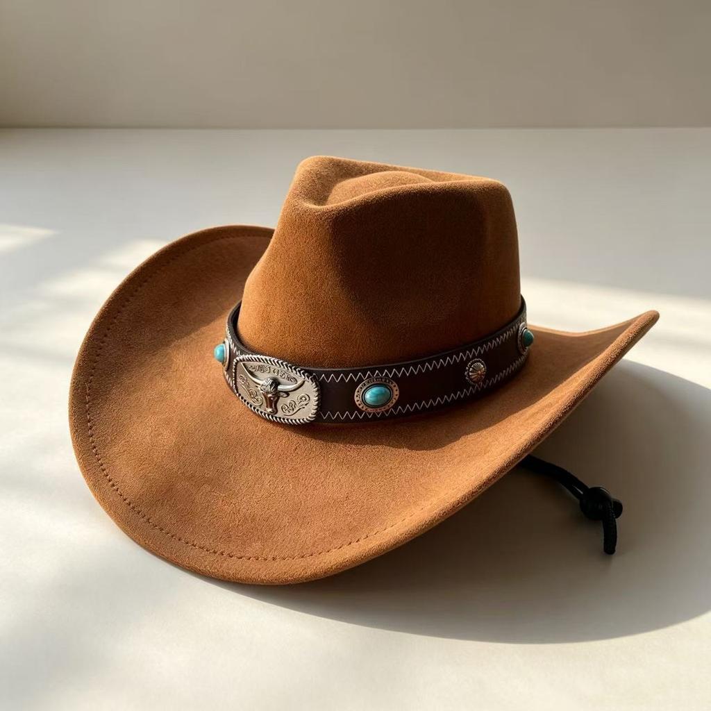 Popular Western Cowboy Hat Men's and Women's Retro Ethnic Style Big-brimmed Knight Hat Suede Cowboy Hat