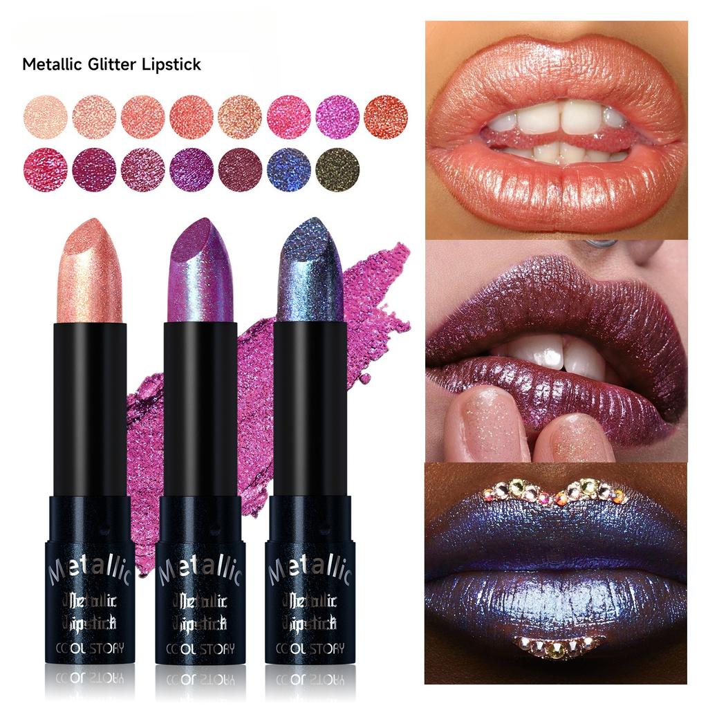 Wasserdichter Metallischer Lippenstift mit Glitzer-Finish - 15 Lebendige Farben